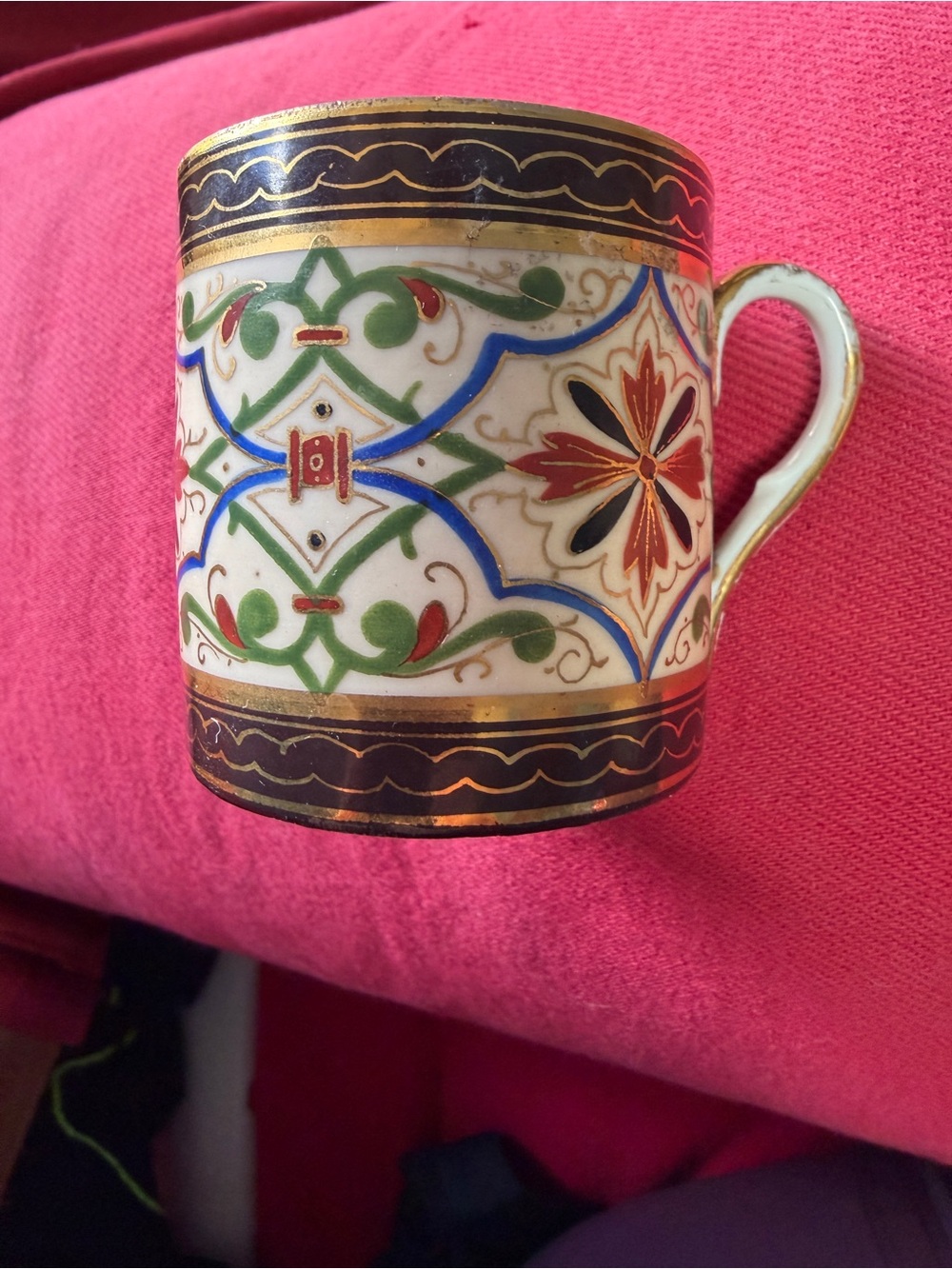 Antique Decorative Hand-Painted Demitasse Cup with Gold Trim - Picture 3 of 7